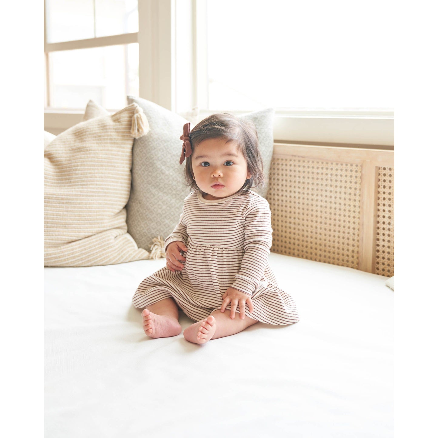 Ribbed Long Sleeve Dress || Plum Stripe