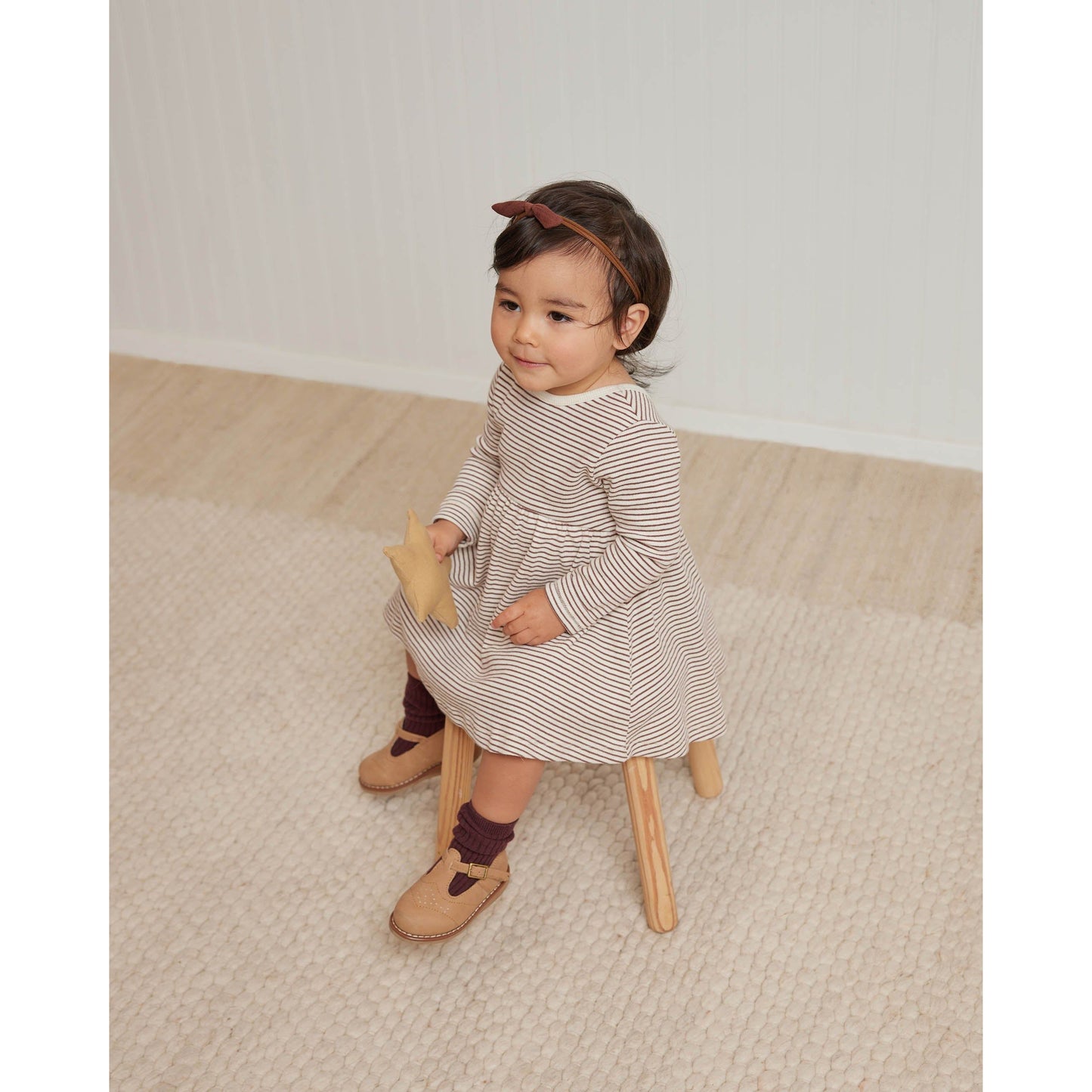Ribbed Long Sleeve Dress || Plum Stripe