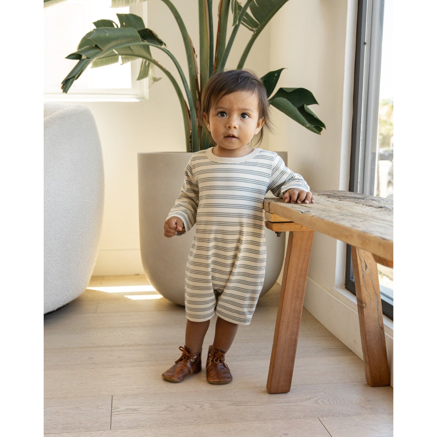Long Sleeve Romper || Basil Stripe