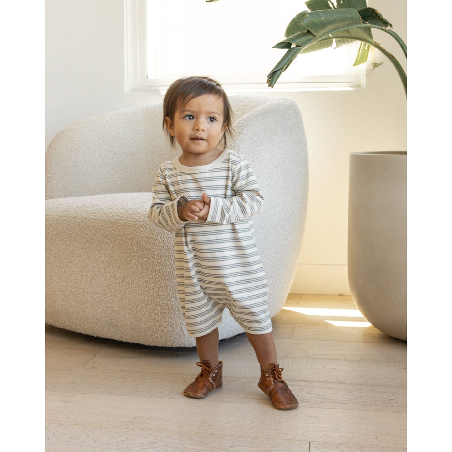 Long Sleeve Romper || Basil Stripe