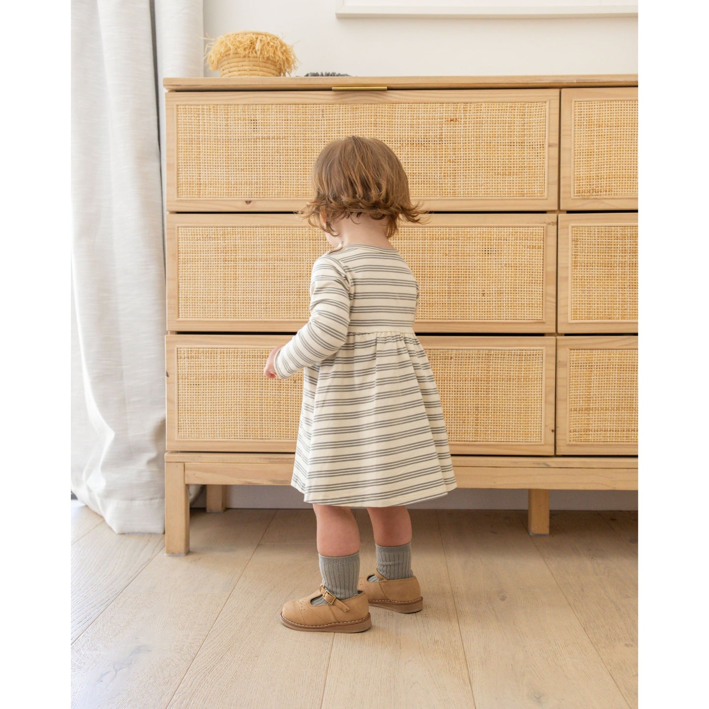 Long Sleeve Baby Dress || Basil Stripe