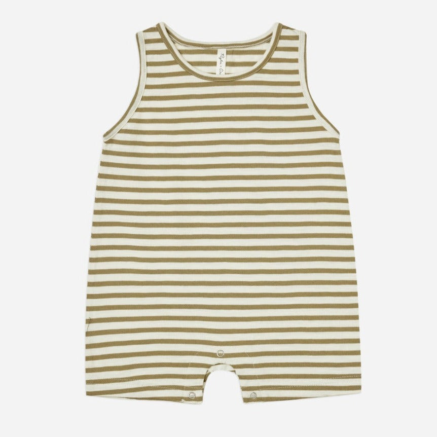 sleeveless one-piece || olive stripe