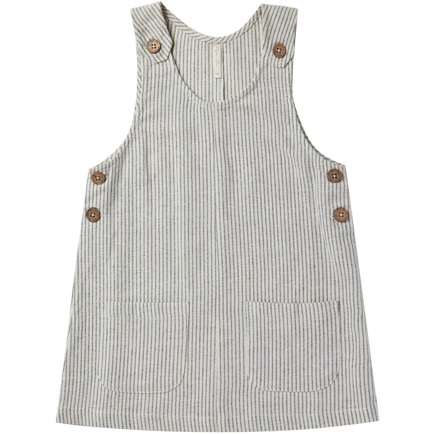 overall dress || railroad stripe