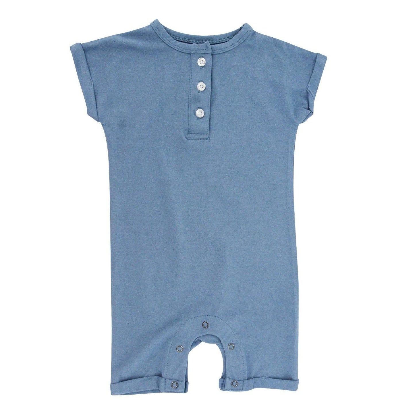 Short Sleeve Button Romper - Captain Blue