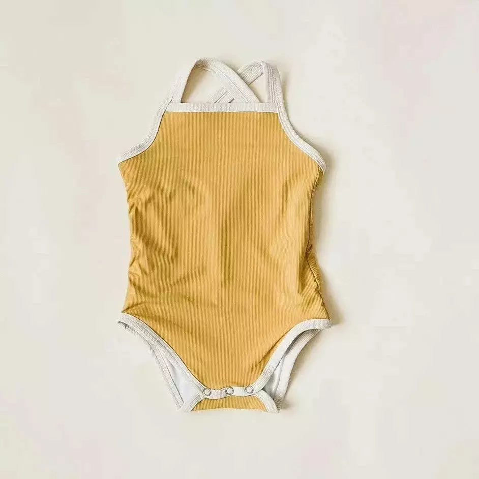 Cross-Back One-Piece Swimsuit - Mustard