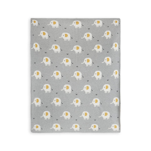 Elephant - Organic Cotton Jacquard Sweater Knit Baby Blanket