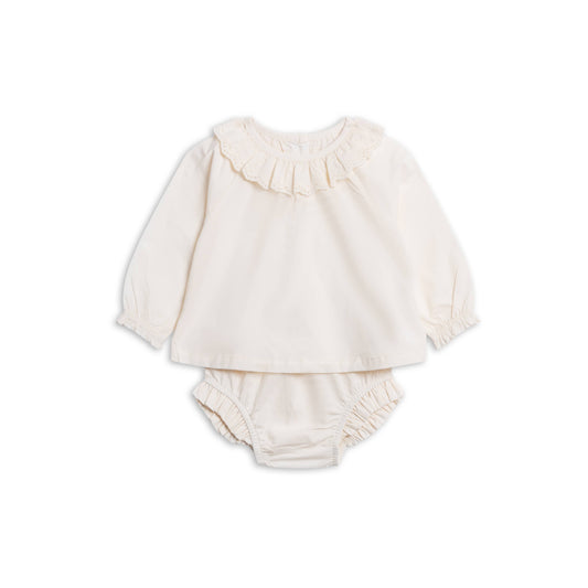 Dorothy Poplin Ruffle Collar Shirt and Bloomer Set - Ivory