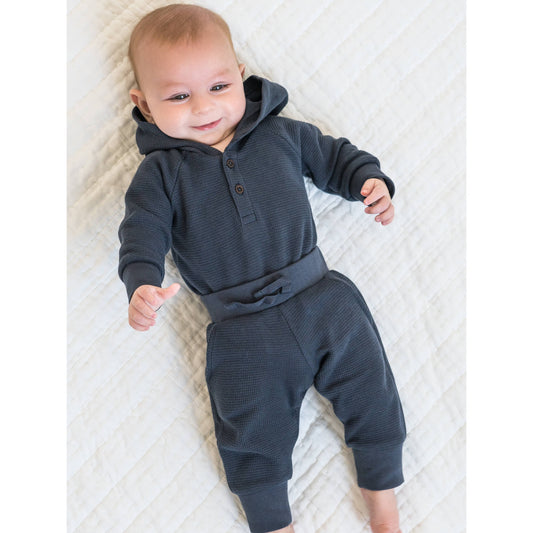 Cole Waffle Knit Hooded Bodysuit - Navy