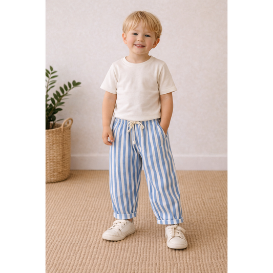 Blue 100 % Cotton Stripe Pant