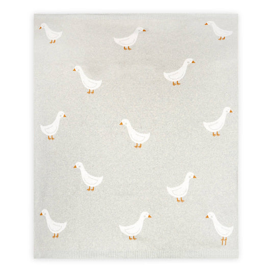 Duck Waddle - Organic Jacquard Knit Baby Blankets: Vanilla Grey / One Size