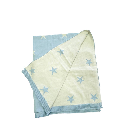 Stars Reversible Knit Baby Blankets Organic Cotton: Sky Blue