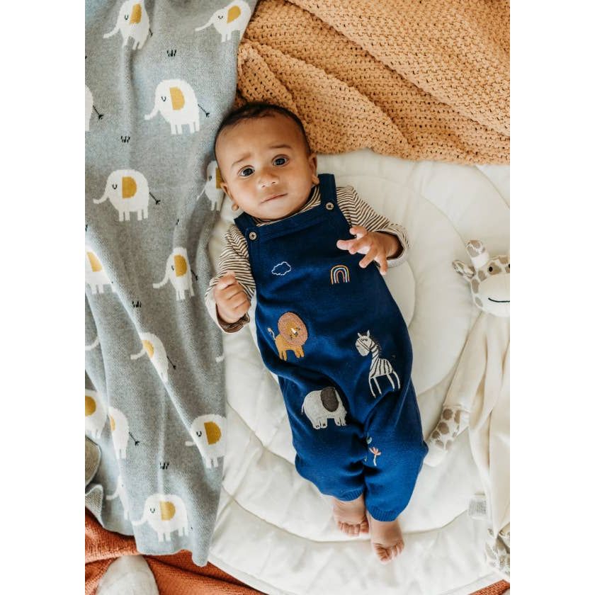 Elephant - Organic Cotton Jacquard Sweater Knit Baby Blanket