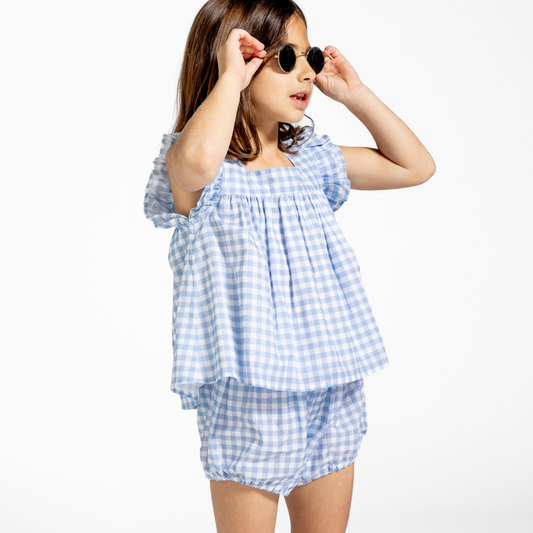 oasis blue gingham bloomer set