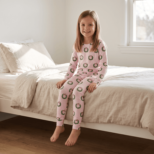 Big Kid Pajama Set - Holiday Wreath Stripe