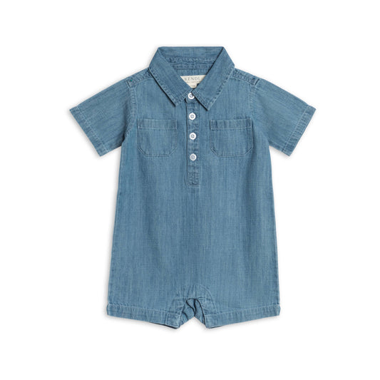 Ted Chambray Collared Romper: Chambray