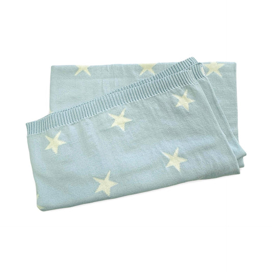 Stars Reversible Knit Baby Blankets Organic Cotton: Sky Blue