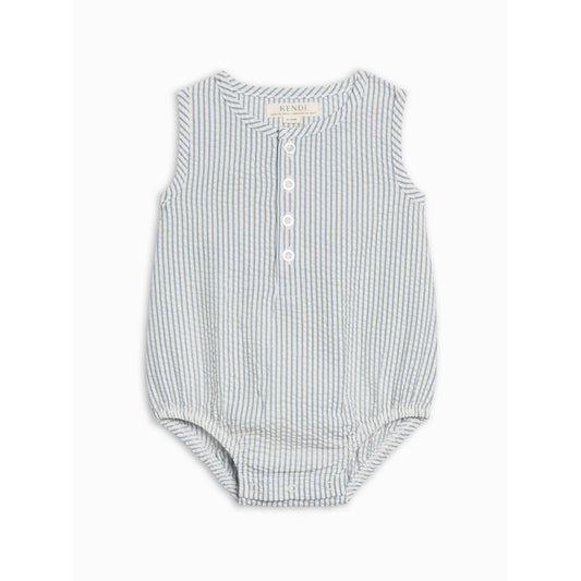 Wren Seersucker Bubble Romper - Shore Stripe / Sea