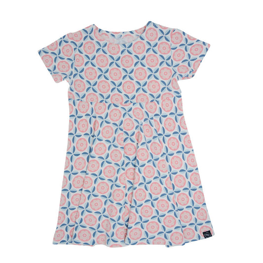 Swirly Girl Dress - Geo Flower Pink