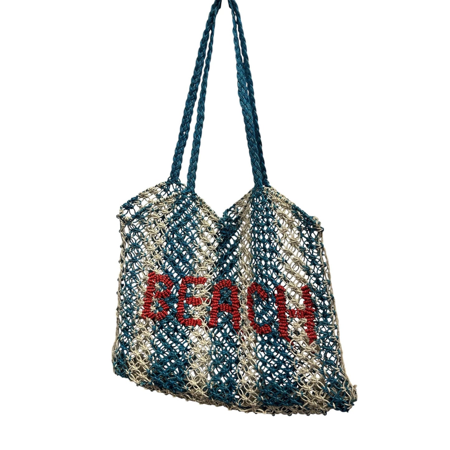 St Jean Jute Beach Tote "Beach": Blue / OS