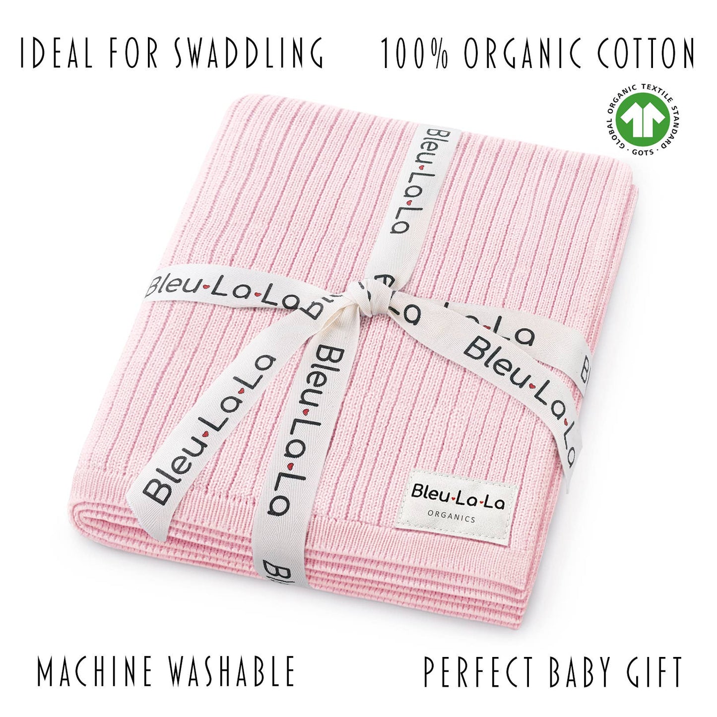 Bleu La La - NEW! 100% Luxury Organic Cotton Ribbed Baby Swaddle Blanket: Bubblegum