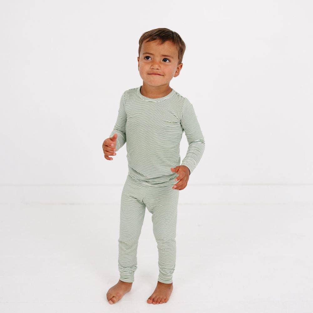Evergreen Stripe Bamboo Kids Pajama Set