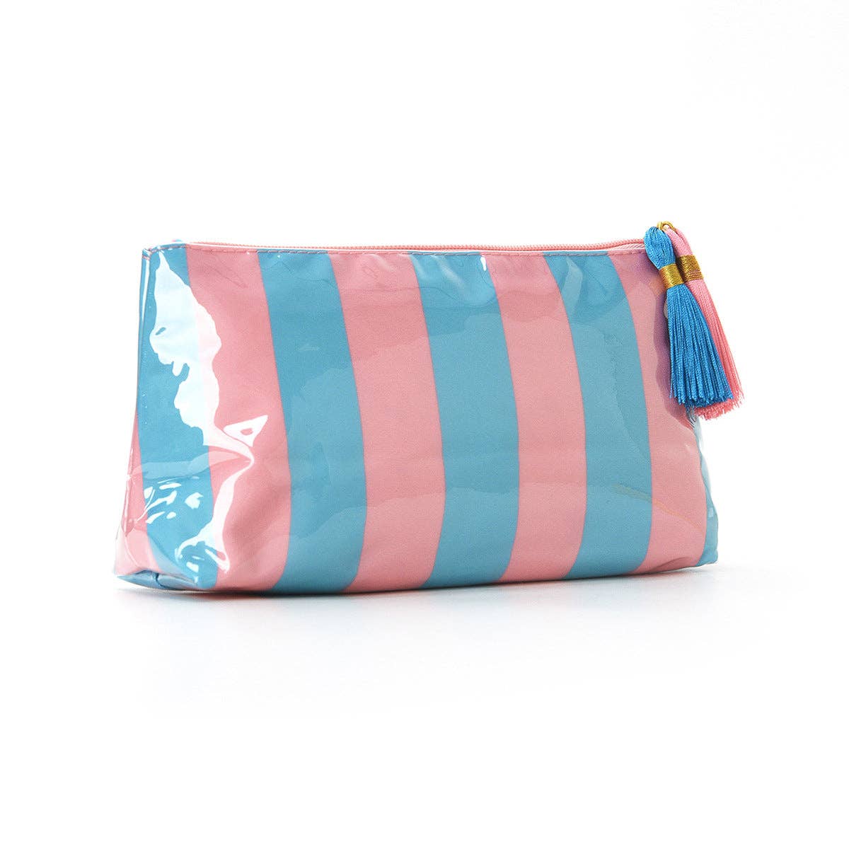 PVC Striped Makeup Bag, Waterproof Travel Cosmetic Bag: Blue/Green
