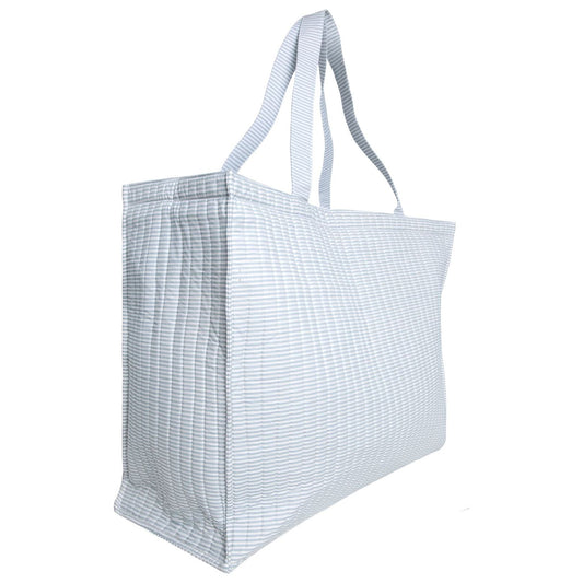 powder blue stripe overnighter tote