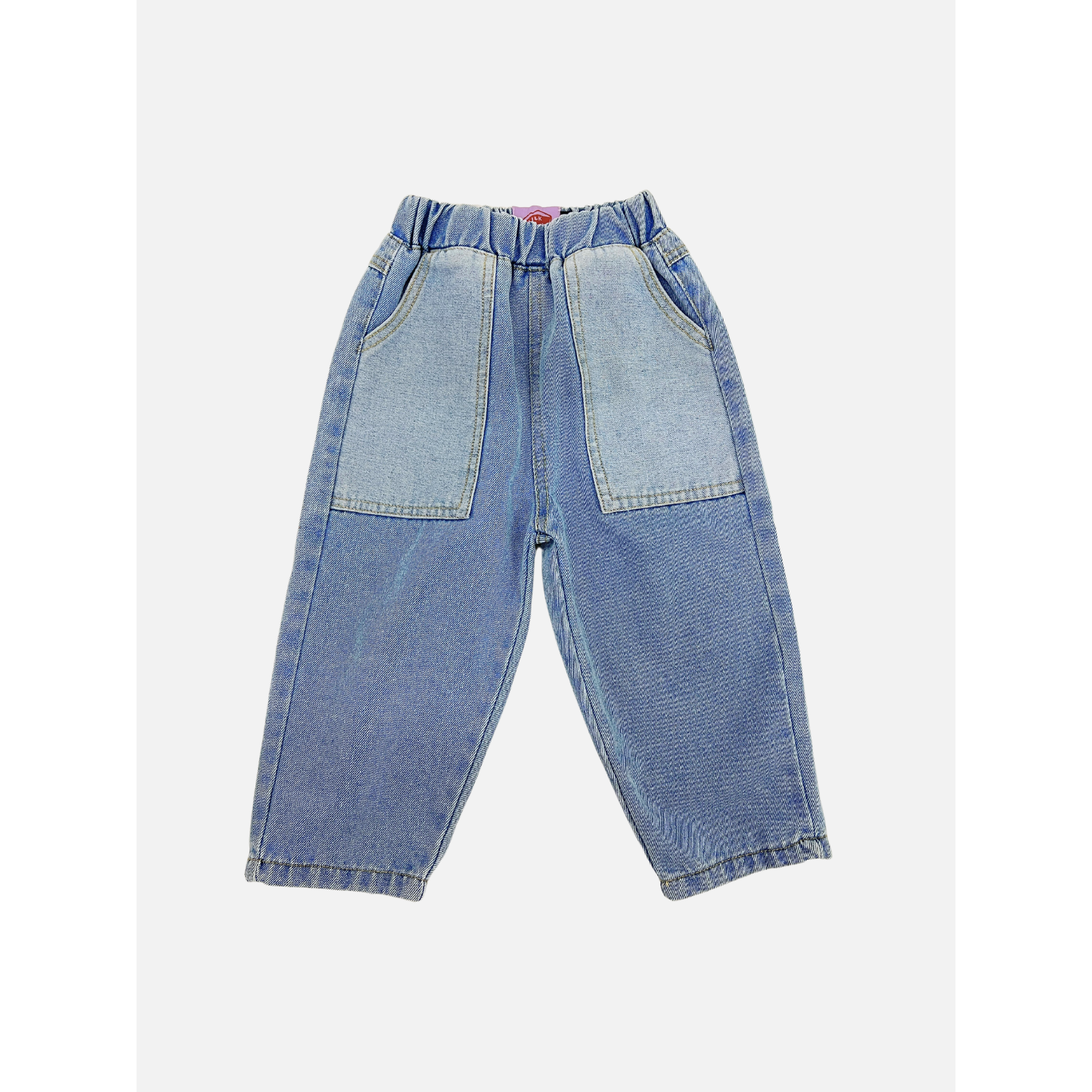 Medium Wash | A pair of kids' jeans in mid denim with pale denim pockets