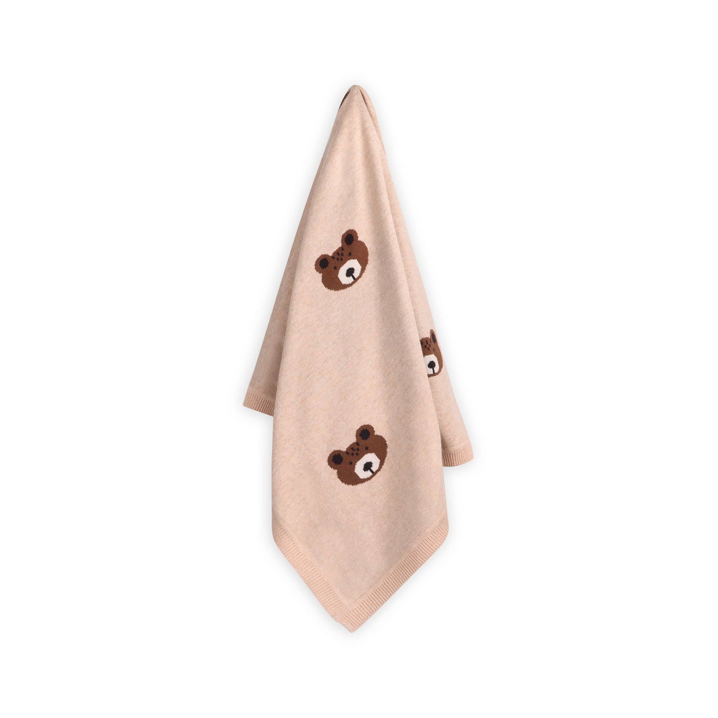 Brown Bear - Organic Cotton Jacquard Knit Baby Blanket: Oatmeal Heather