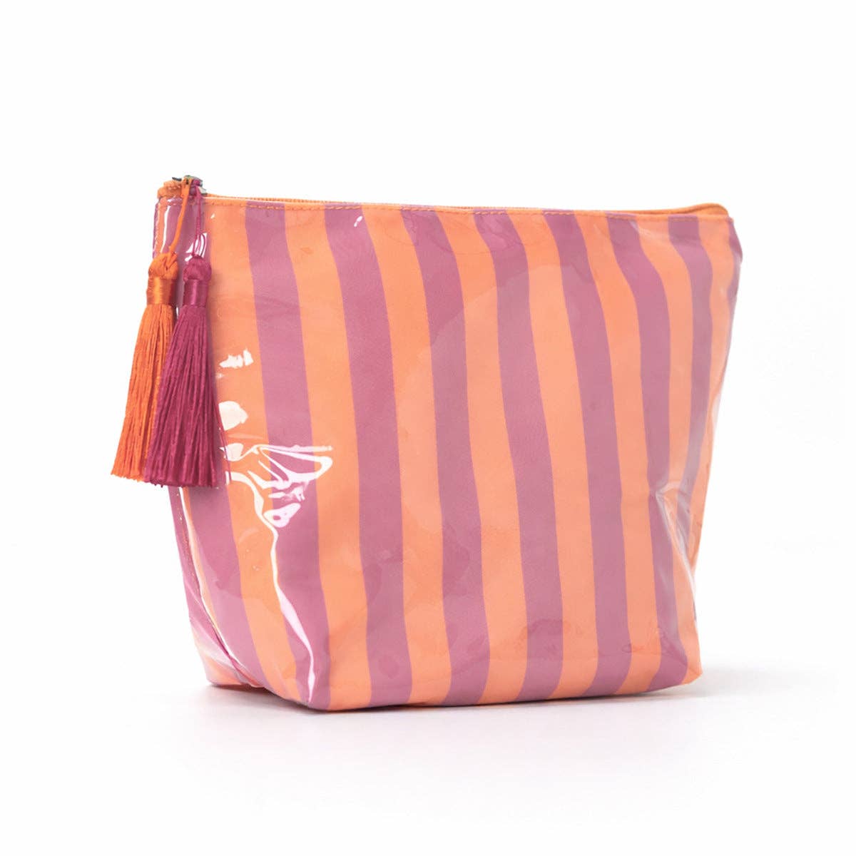 Glossy Striped Makeup Bag, Waterproof Travel Toiletry Cosmetic Storage Pouch: Green/Blue