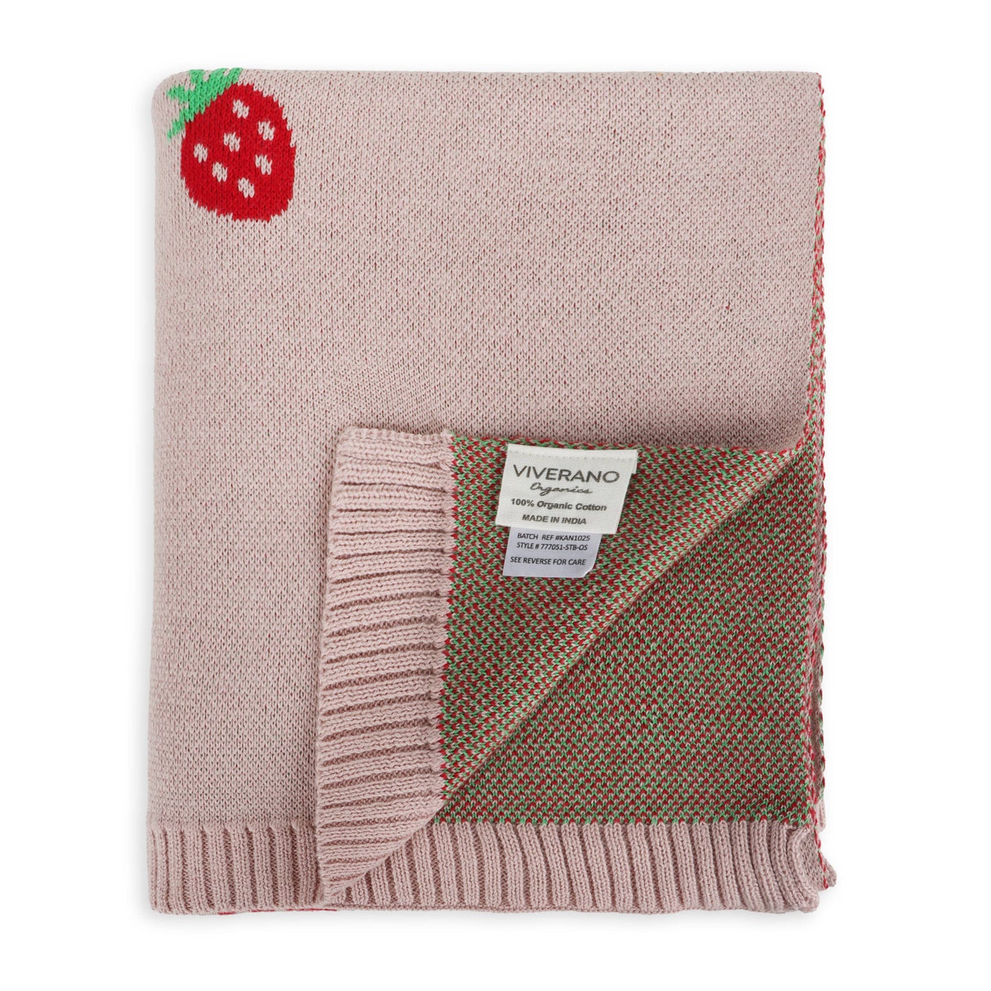 Viverano Organics - Strawberry - Organic Cotton Jacquard Baby Blanket: One Size
