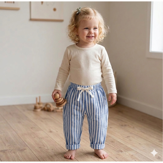 Blue 100 % Cotton Stripe Pant