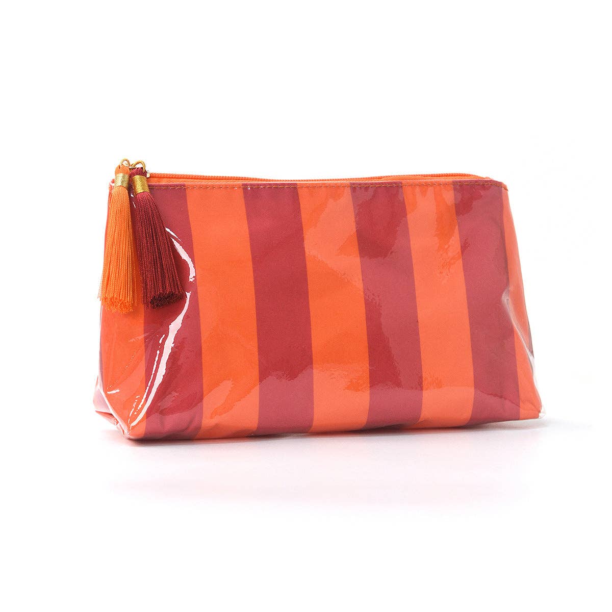 PVC Striped Makeup Bag, Waterproof Travel Cosmetic Bag: Red/Pink
