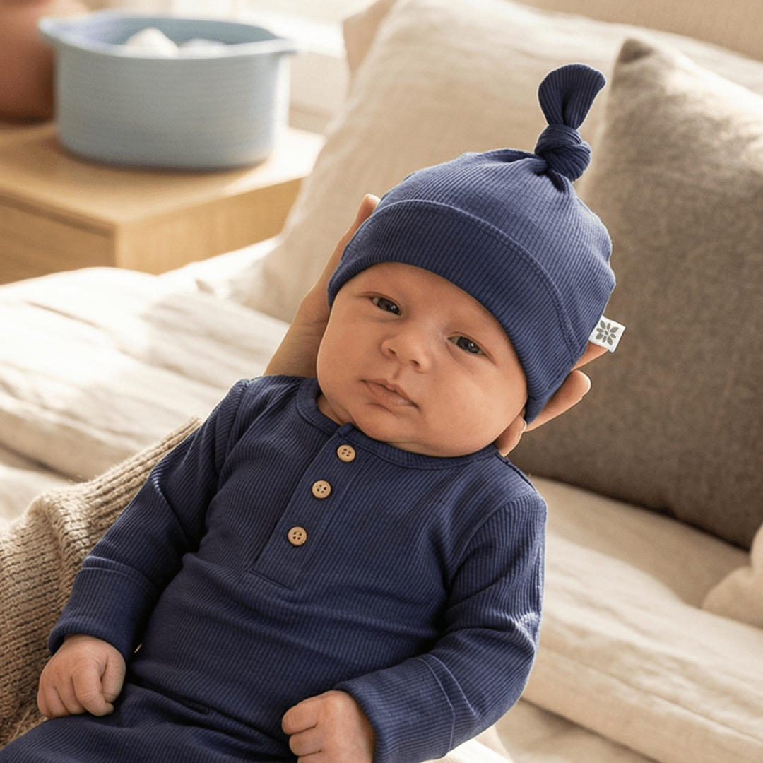Baby Knot Hat - Navy Blue Rib / OS