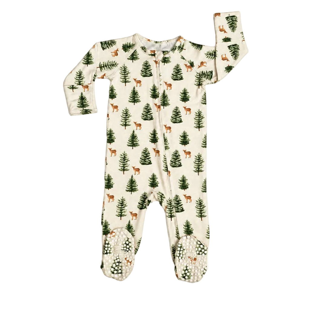 Bamboo Zipper Footie - Winter Fawn