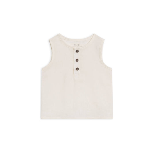 Caley Linen Henley Tank - Coconut