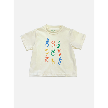 Ivory | Front view of the ivory colorway of the fruit face tee