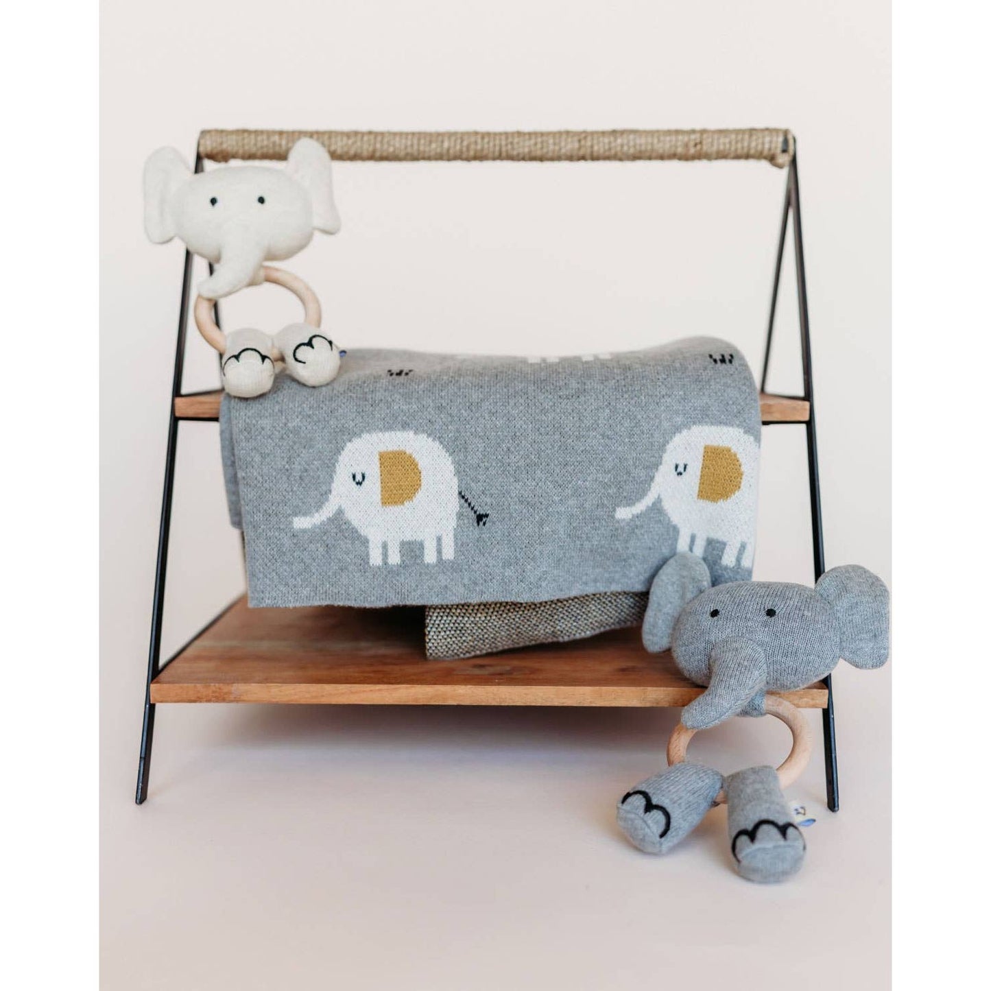 Elephant - Organic Cotton Jacquard Sweater Knit Baby Blanket
