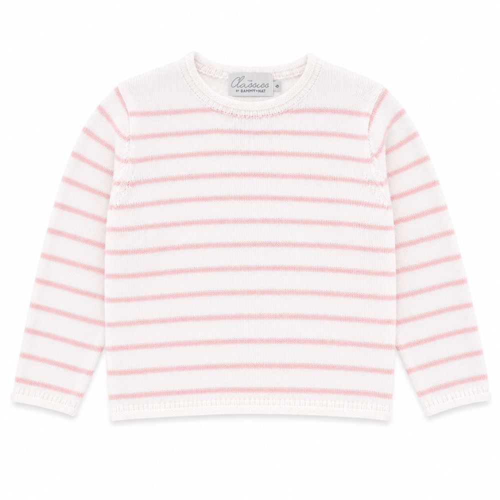 White sweater with pink stripes on a white background