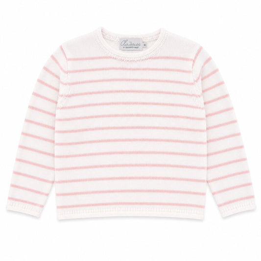 White sweater with pink stripes on a white background