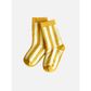 Marigold | A pair of comfy STRIPE SOCK in marigold with vertical white stripes, crafted from stretchy cotton, on a plain white background.