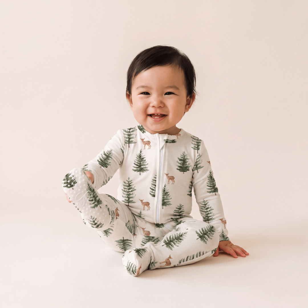 Bamboo Zipper Footie - Winter Fawn