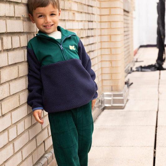 Recycled Cotton and Sherpa Navy ZipUp