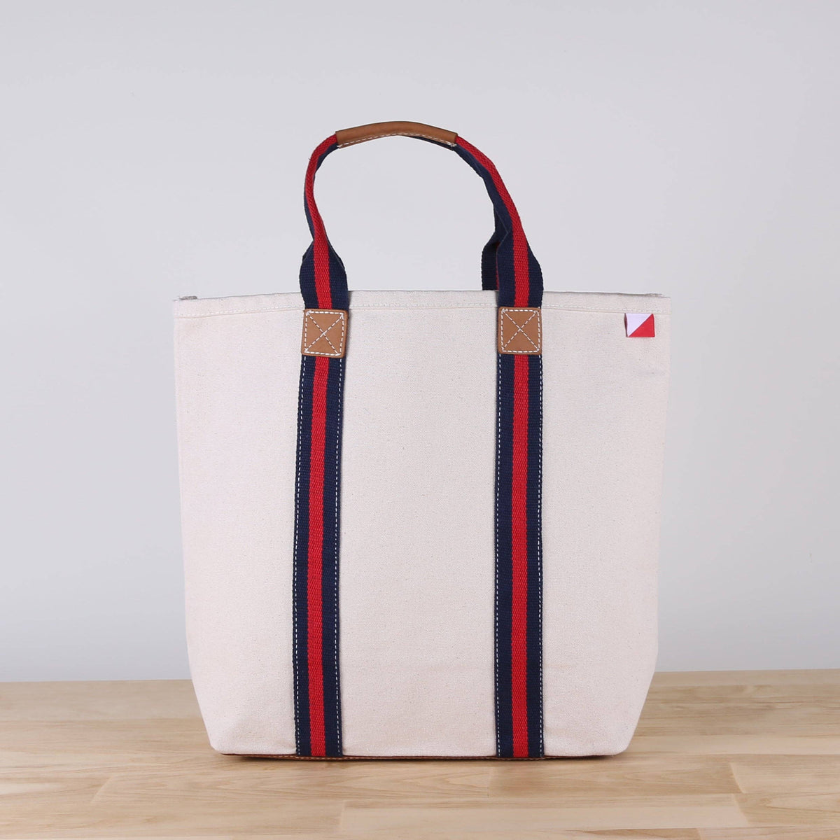 Society Canvas Leather Tote Bag: Navy Red