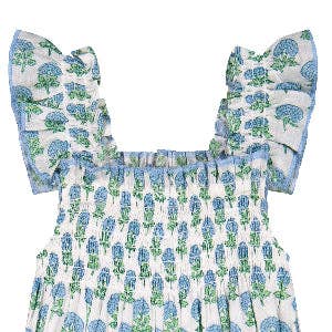 Mini Paloma Girls' Dress Aqua Floral Block Print