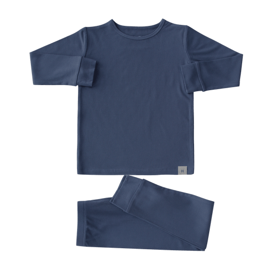 Big Kid Pajama Set Navy Blue Rib