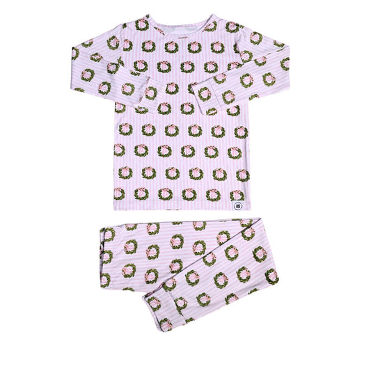 Big Kid Pajama Set - Holiday Wreath Stripe