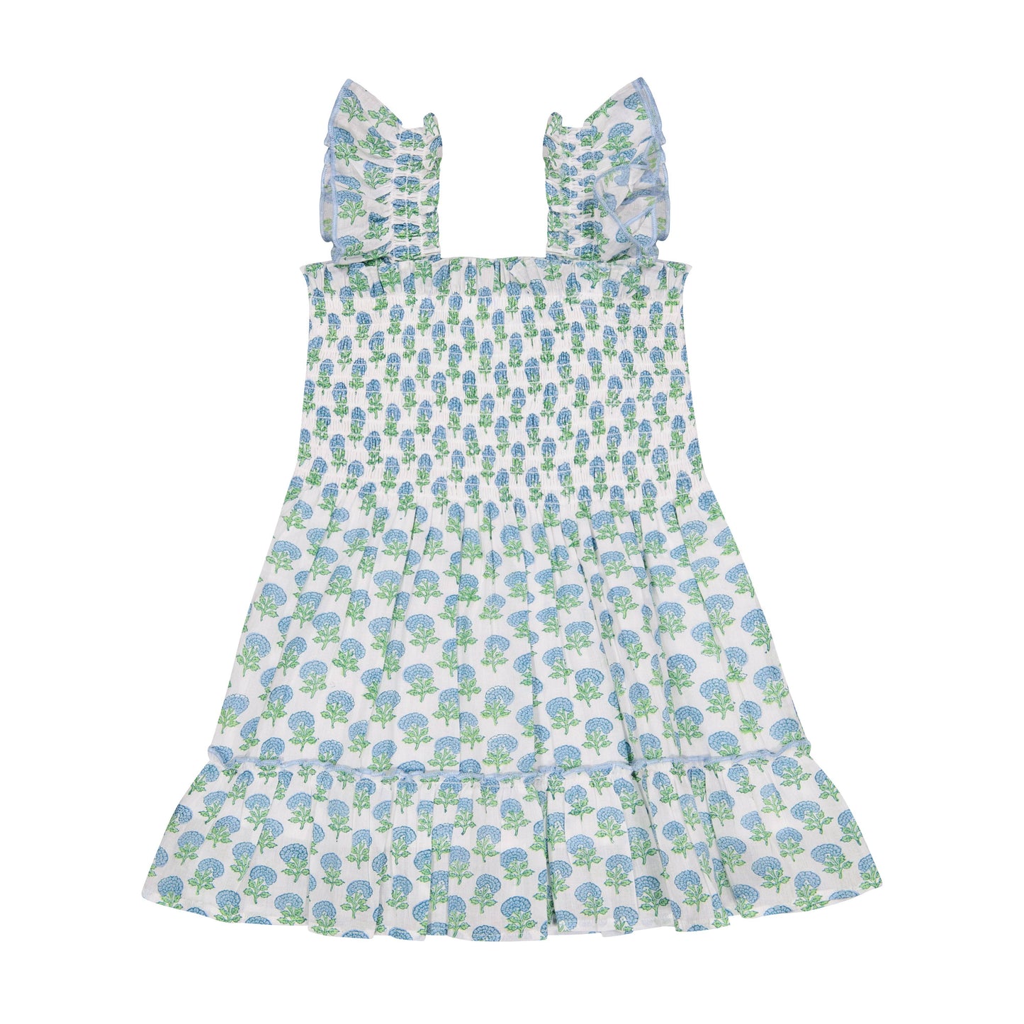 Mini Paloma Girls' Dress Aqua Floral Block Print