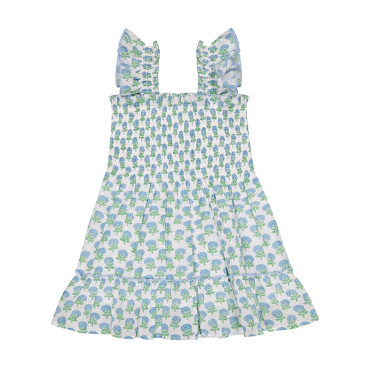 Mini Paloma Girls' Dress Aqua Floral Block Print