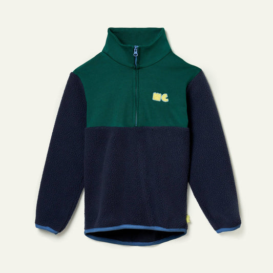 Recycled Cotton and Sherpa Navy ZipUp